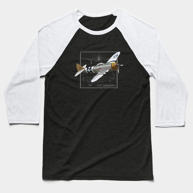 Republic P-47 Thunderbolt | WW2 Fighter Plane Baseball T-Shirt by Jose Luiz Filho
